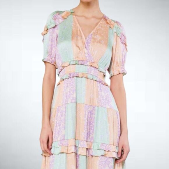 Size S Anthropologie Current Air Color Block Floral Midi Dress - Picture 2 of 10